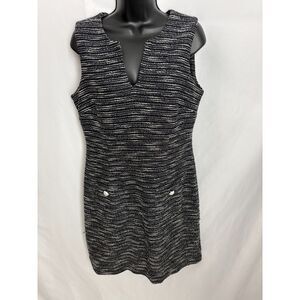 Karl Lagerfeld Paris Black Tweed Sheath Dress Size 10 Pearl Pockets Old Money